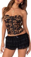 EDIKTED Lenox Leopard Print Mesh Corset Top