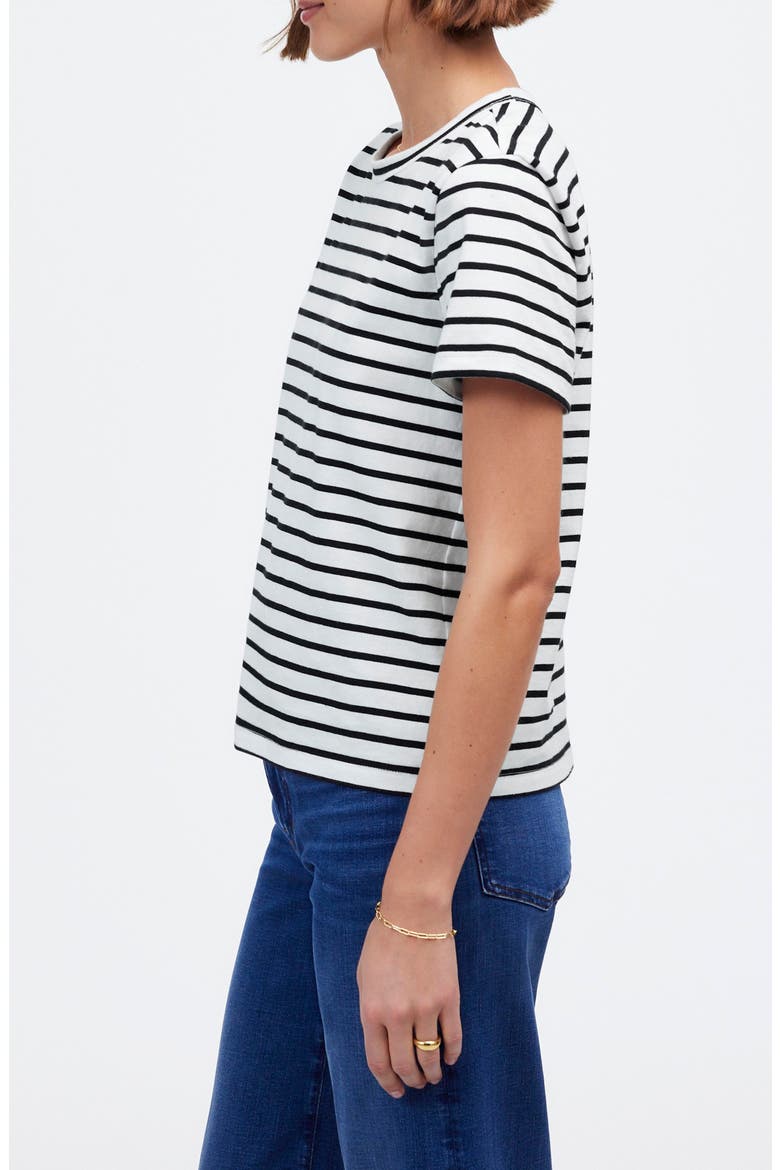 Perfect Stripe Cotton Crewneck T-Shirt, Alternate, color, BLACK & WHITE STRIPE