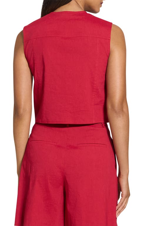 Shop Theory Linen Blend Trucker Vest In Cherry