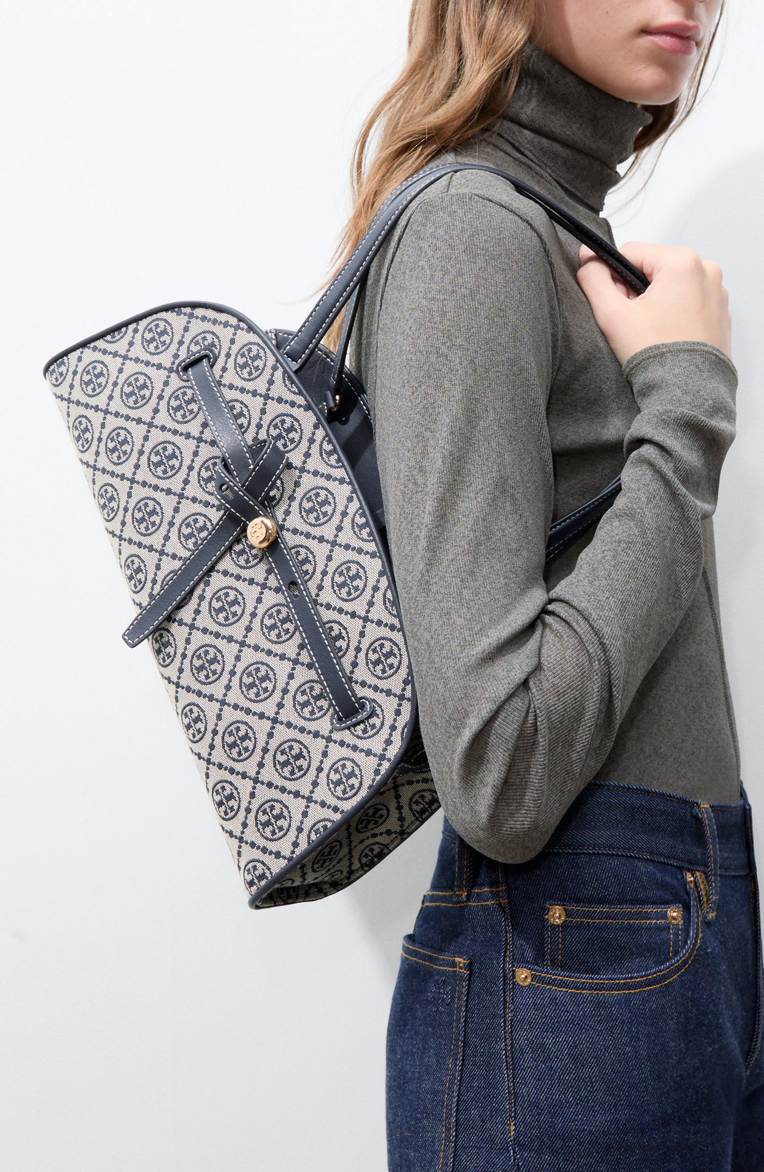 T Monogram Romy East West Shoulder Bag, Alternate, color, TORY NAVY