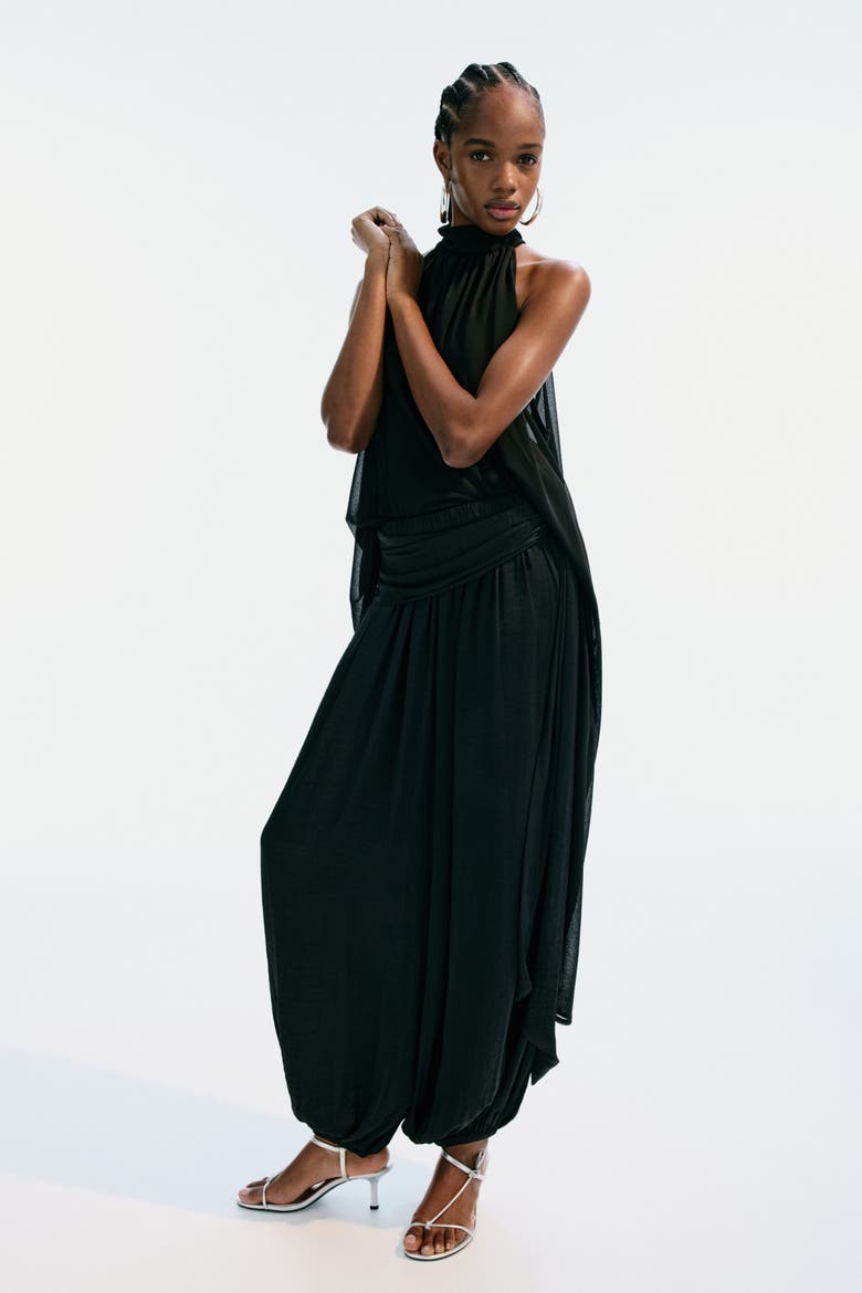 Draped-panel Balloon Trousers, Alternate, color, Black