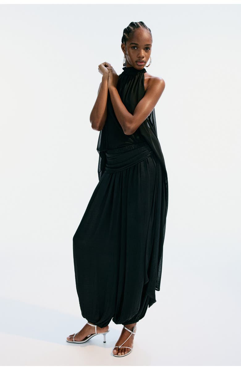 H&M Draped-panel Balloon Trousers, Alternate, color, Black