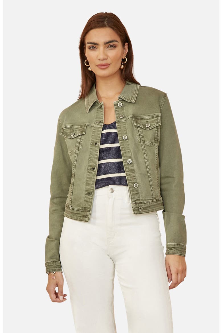 Stretch Cotton Denim Jacket, Main, color, Green