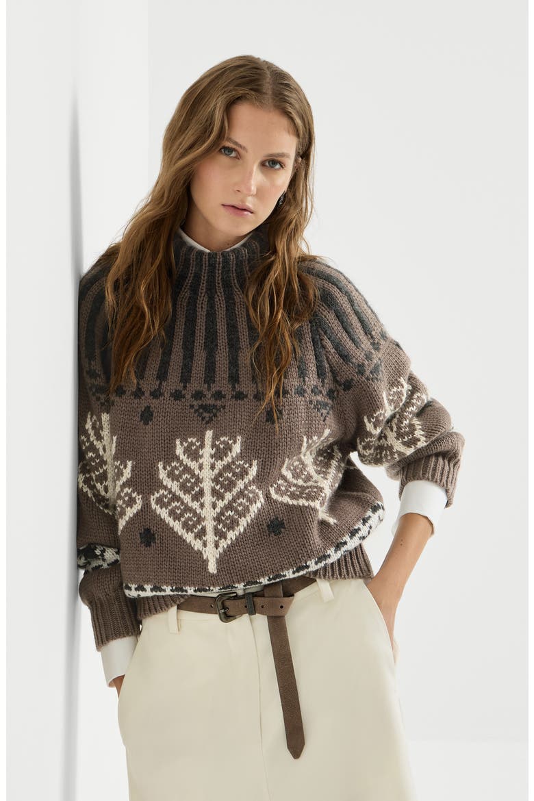 Cashmere and mohair nordic heritage high-neck sweater, Alternate, color, Light Brown