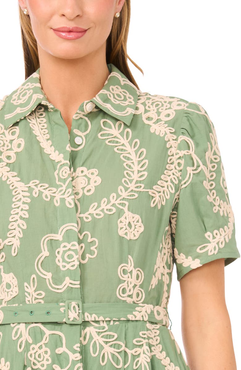 Ted Baker Camile Embroidered Tie Waist Midi Shirtdress, Alternate, color, Shale Green