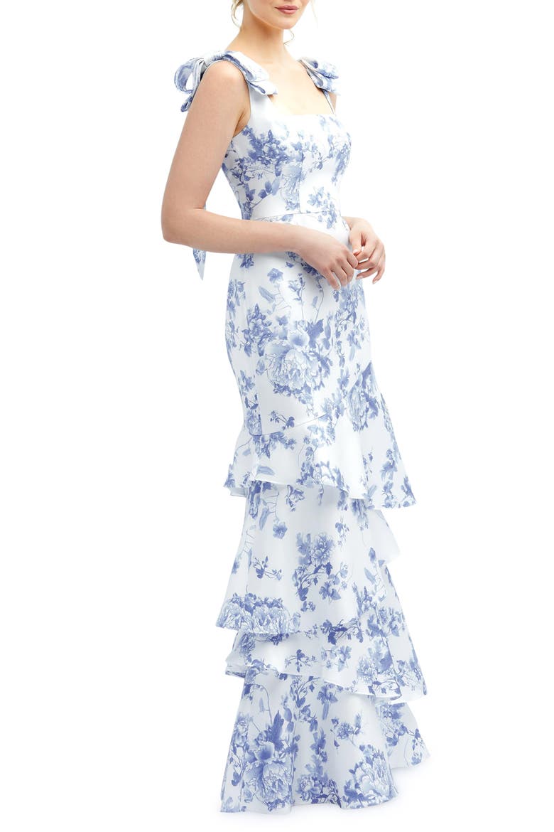 Floral Print Ruffle Tie Strap Gown, Alternate, color, COTTAGE ROSE-LARKSPUR PRINT