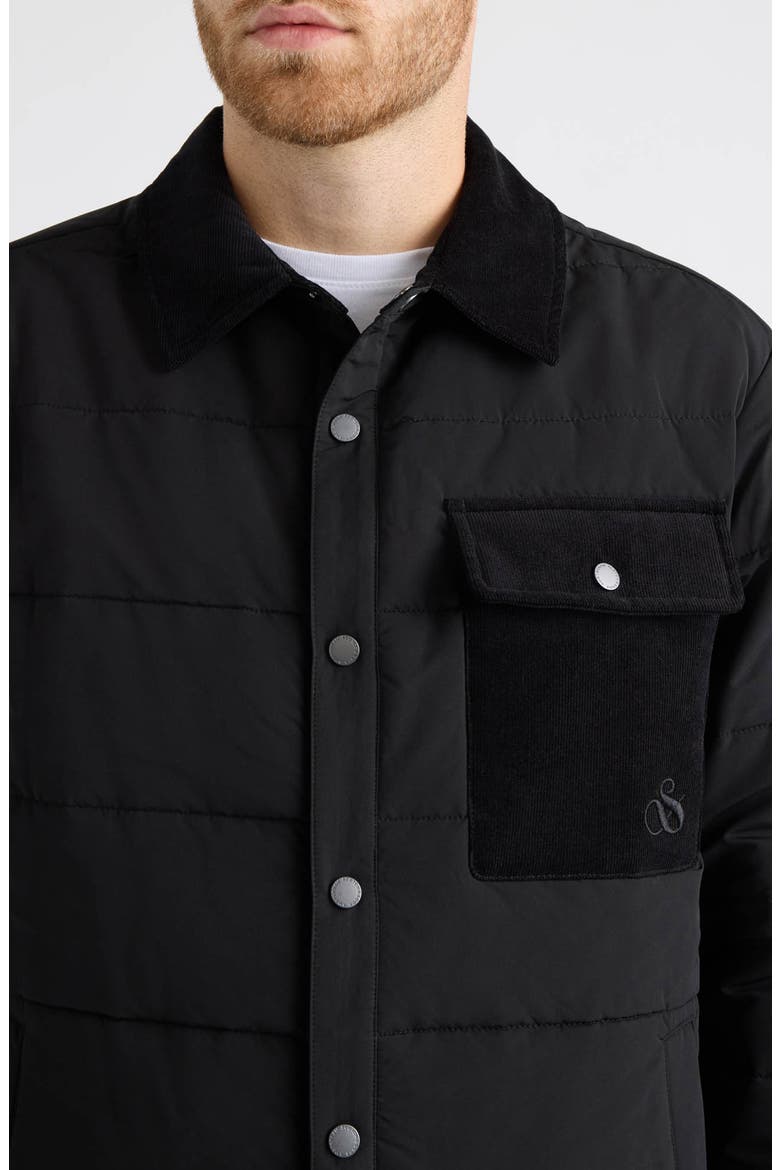 Davie Mixed Media Quilted Shirt Jacket, Alternate, color, BLACK