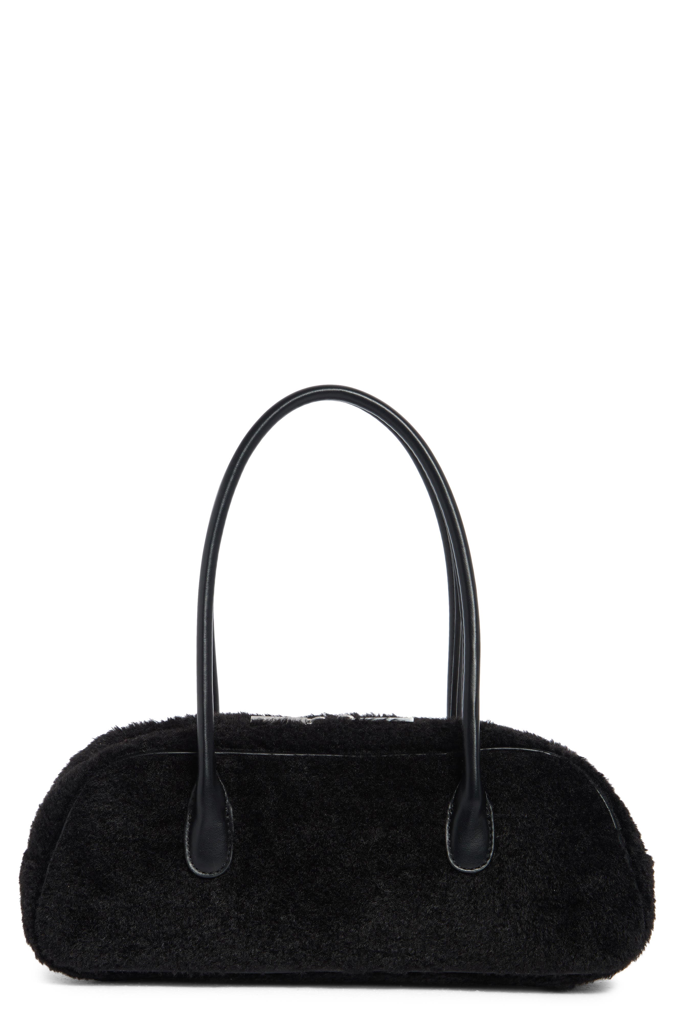 BCBG Angled Faux Fur Shoulder Bag, Main, color, Black