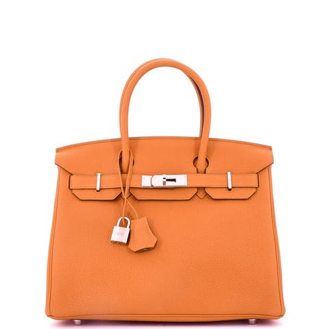Birkin Handbag Orange Clemence with Palladium Hardware 30