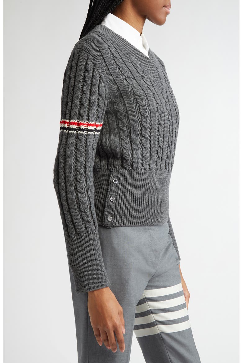 Cable Knit Virgin Wool V-Neck Sweater, Alternate, color, MEDIUM GREY