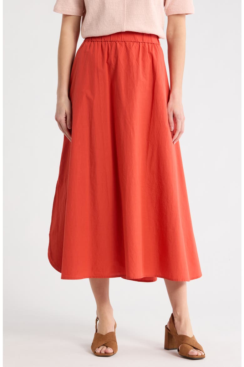 Curved Hem Organic Cotton Midi Skirt, Main, color, TAMARILLO