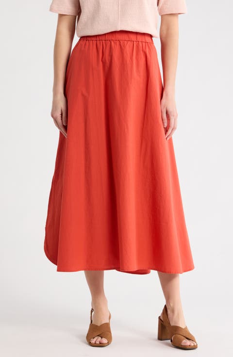 Curved Hem Organic Cotton Midi Skirt