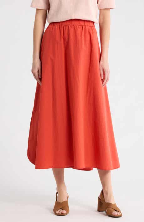 Eileen Fisher Curved Hem Organic Cotton Midi Skirt