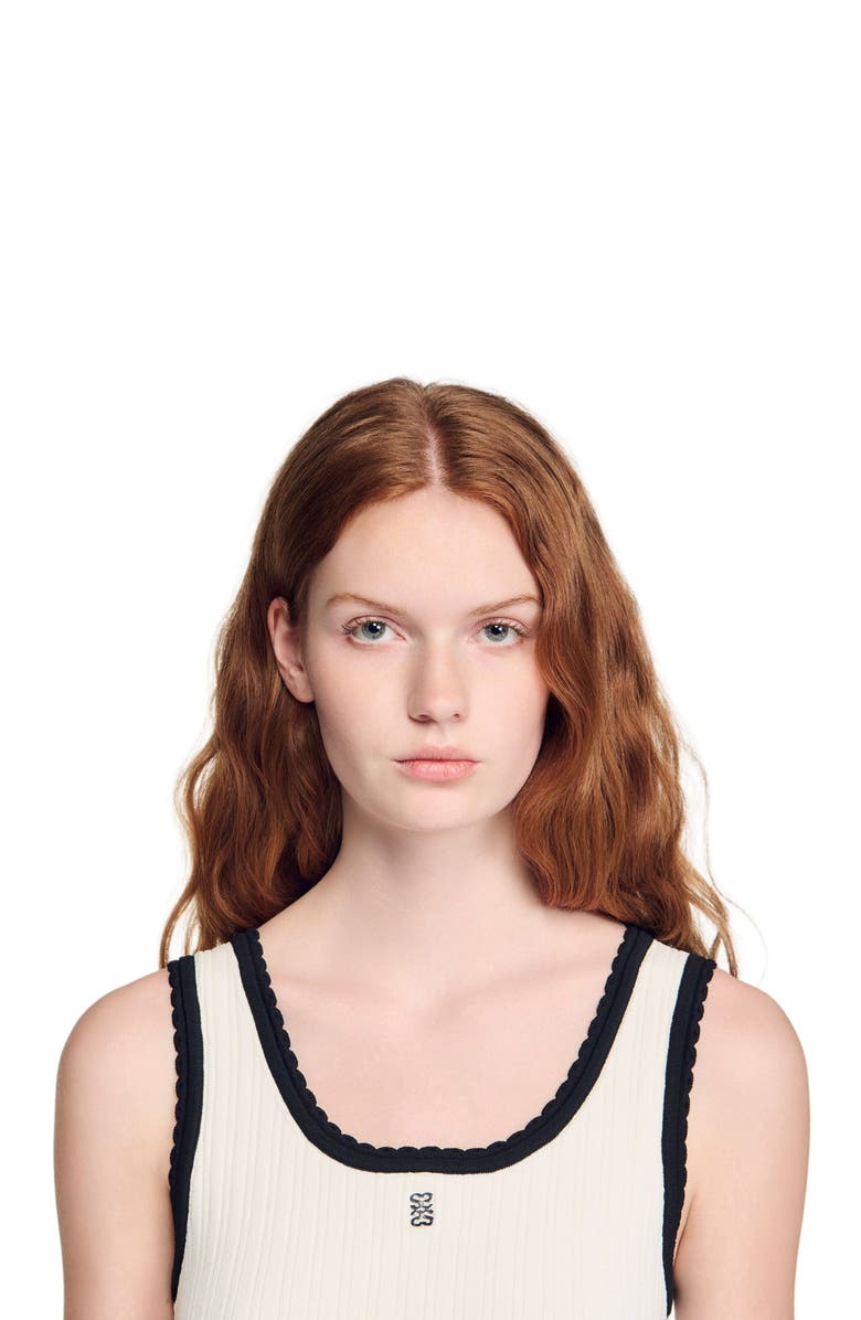 SANDRO Two-tone knit short dress, Alternate, color, Black