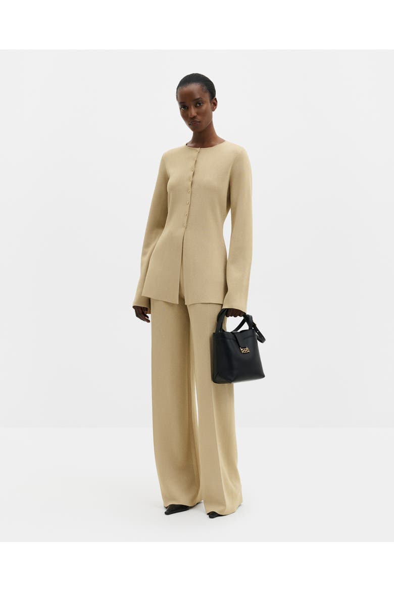 Ammie Metallic Milano Knitted Trousers, Alternate, color, Pale Gold