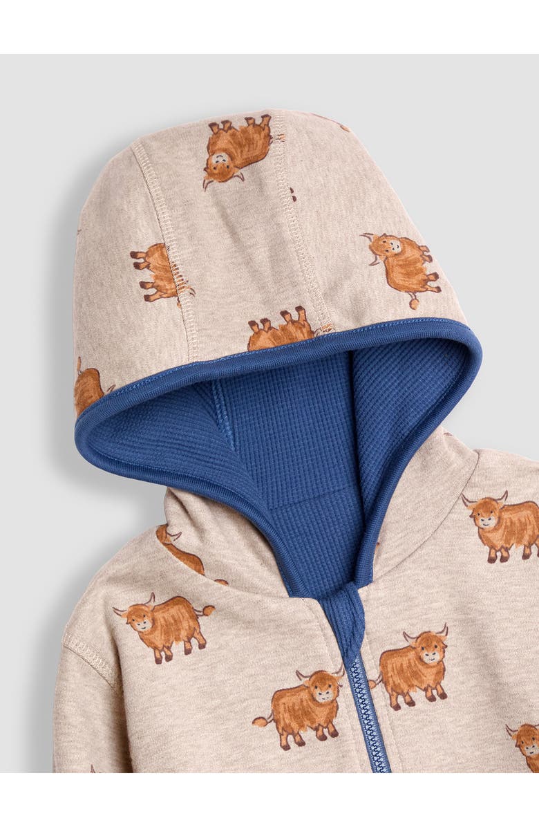 JOJO MAMAN BEBE Kids' Highland Cow Reversible Cotton Zip-Up Hoodie, Alternate, color, Indigo