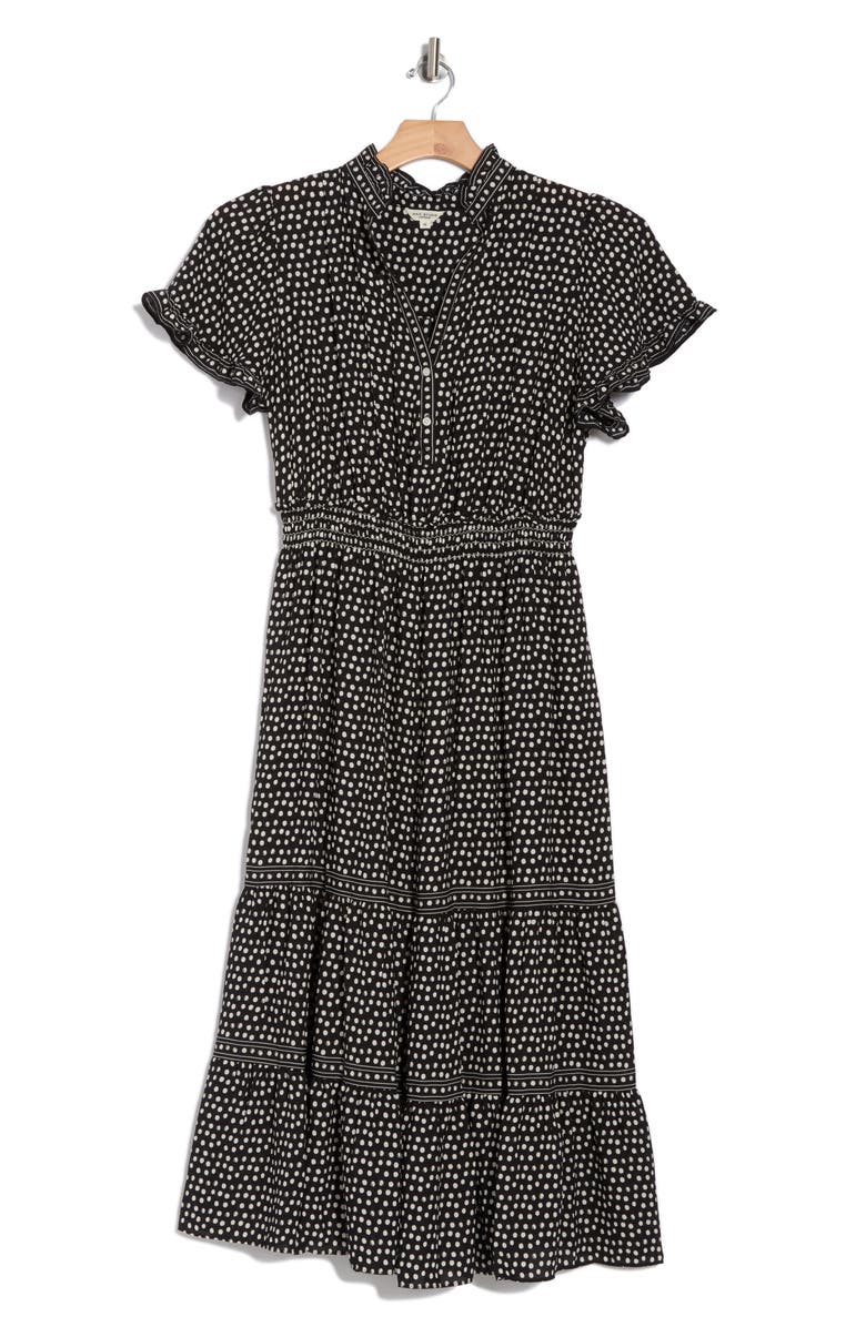 MAX STUDIO Flutter Sleeve Tiered Maxi Dress, Alternate, color, Black/ Ivory Stpple Dot