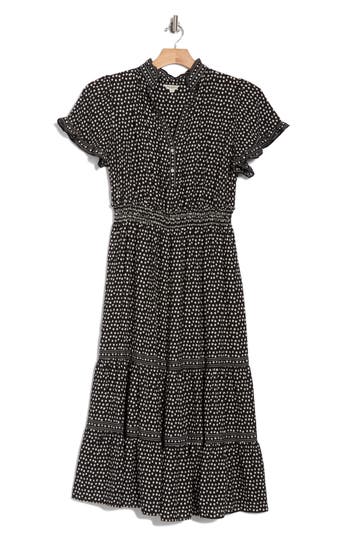 Max Studio Flutter Sleeve Tiered Maxi Dress