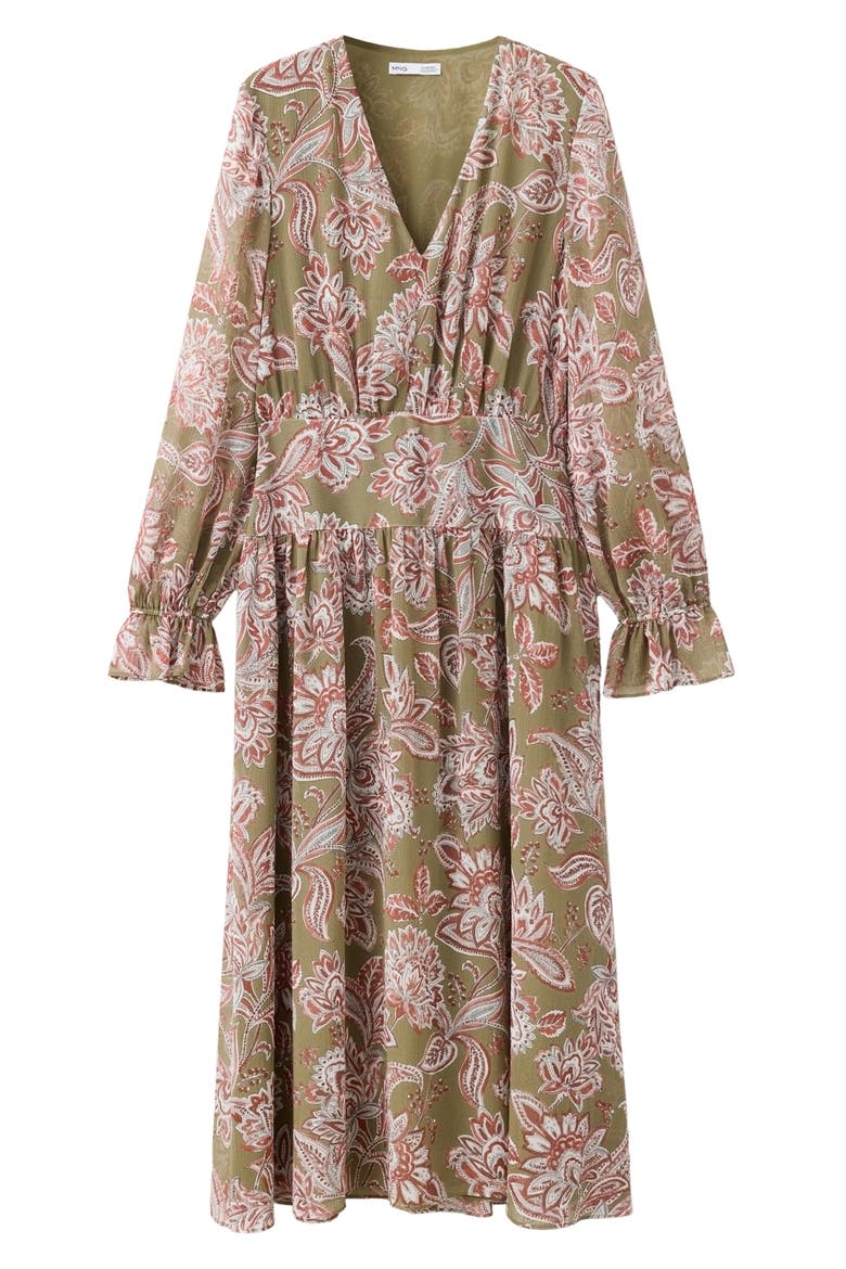 Floral Texture Long Sleeve Maxi Dress, Alternate, color, GREEN