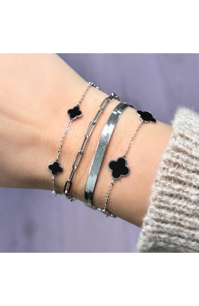 The Lovery Fine Jewelry Small Onyx Clover Bracelet, Alternate, color, White Gold