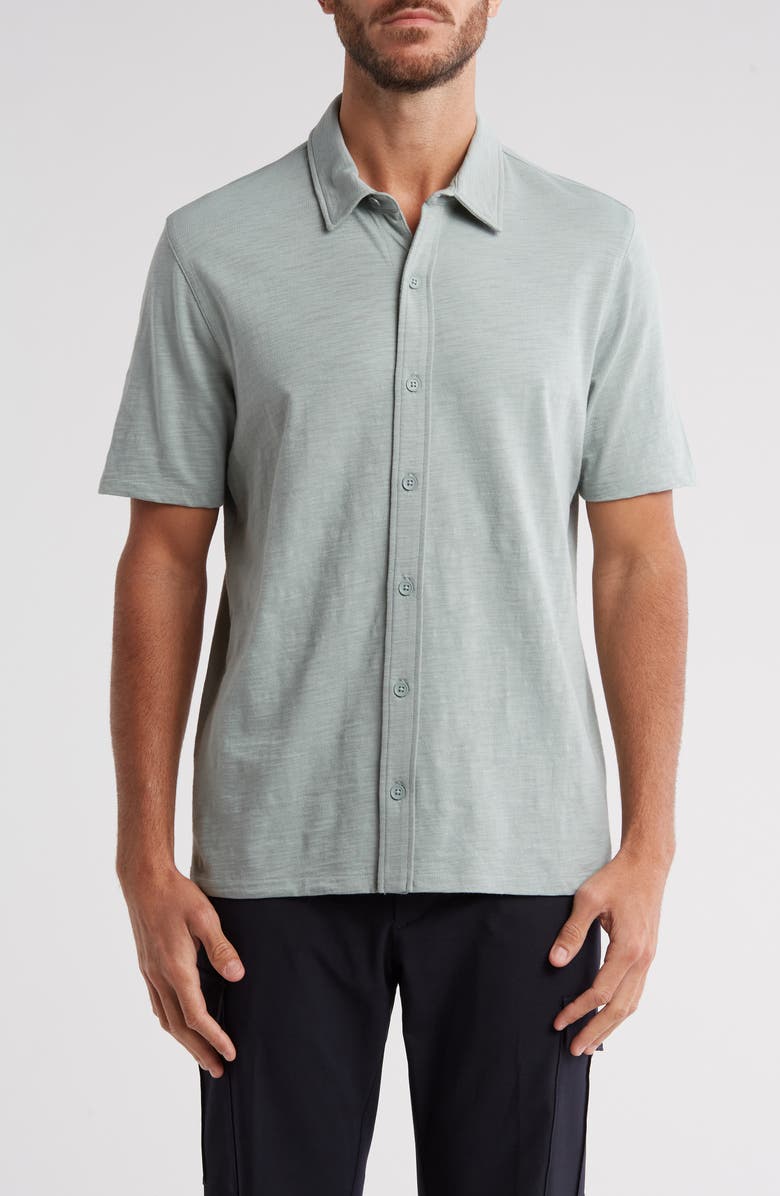 Vince Slub Knit Short Sleeve Cotton Button-Up Shirt, Main, color, Poolside
