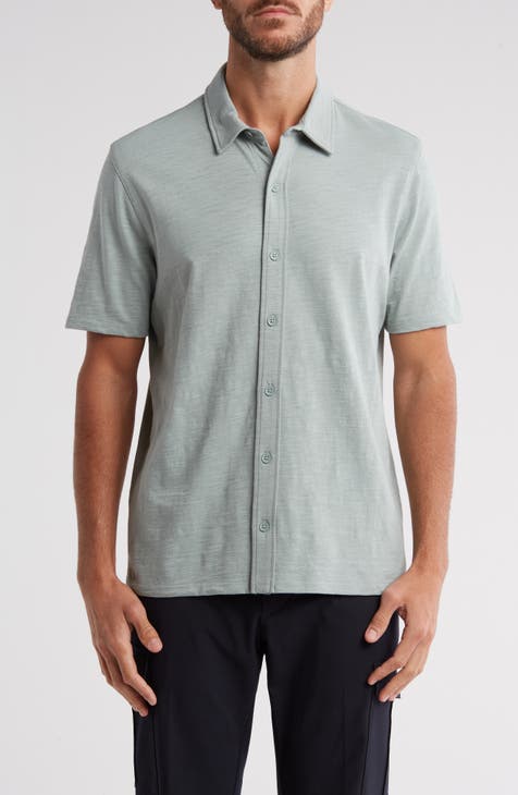 Slub Knit Short Sleeve Cotton Button-Up Shirt