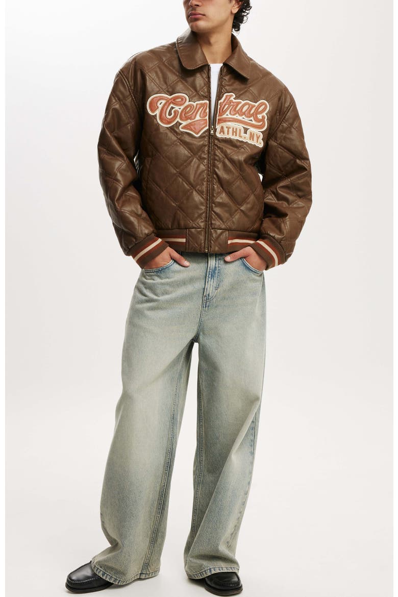 Men's Applique Bomber Jacket, Alternate, color, Brown