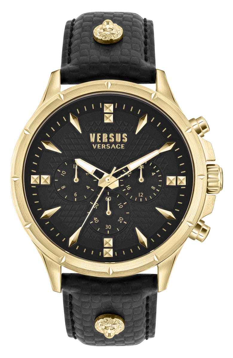 VERSUS Versace Lion Chronograph Leather Strap Watch, 45mm, Main, color,