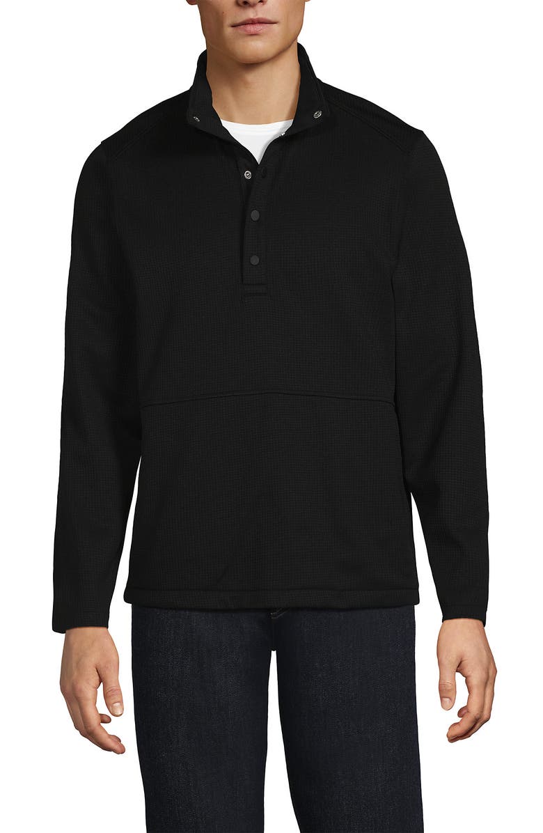 Lands' End Unisex Grid Tech Snapneck Pullover Shirt, Alternate, color, Black