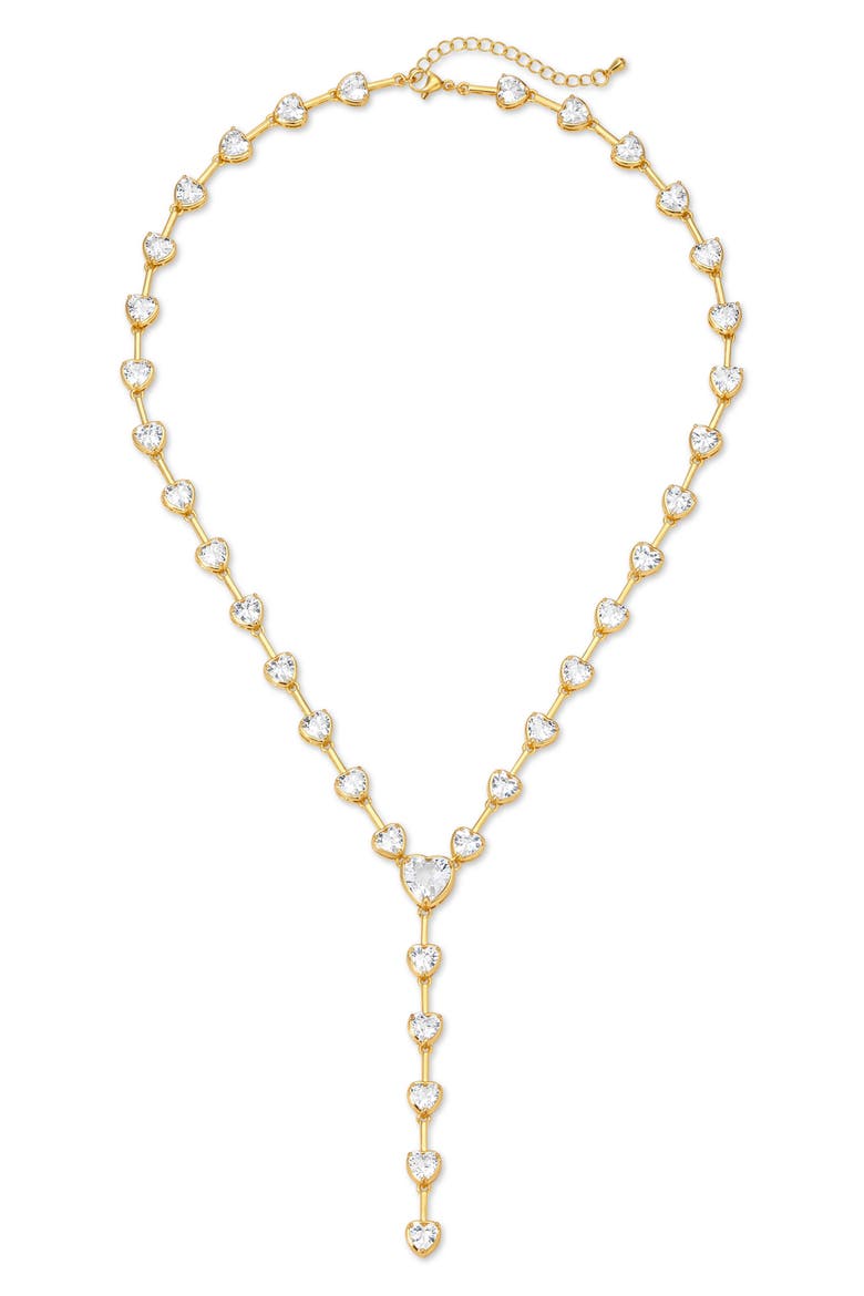 Princess Cubic Zirconia Heart Lariat Necklace, Main, color, GOLD