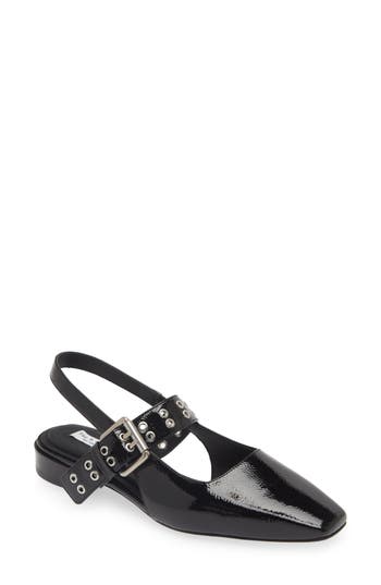 Rag & Bone Astra Houndstooth Buckle Slingback Ballerina Flats In Black Patent Leather