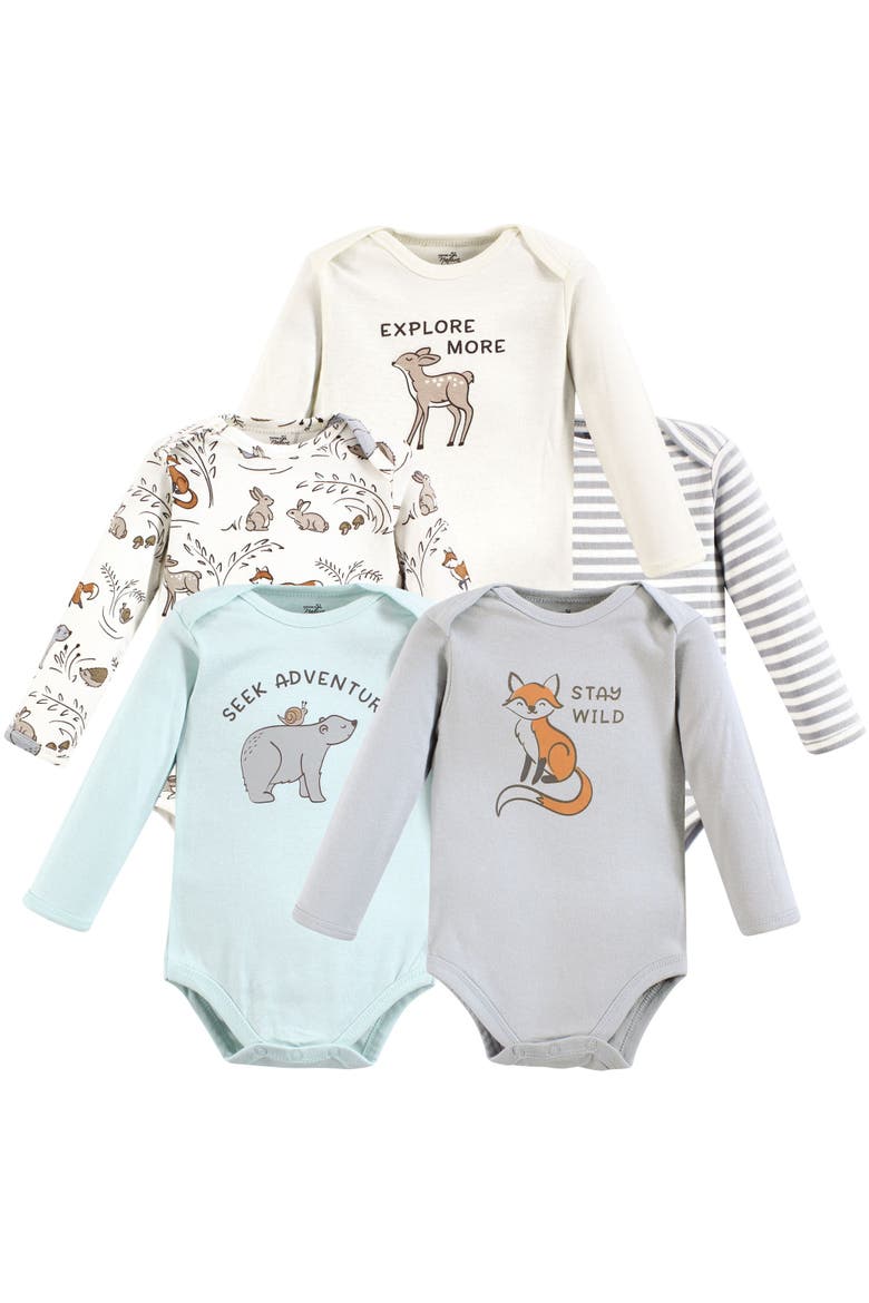 Organic Cotton Long-Sleeve Bodysuits, Main, color, Dreamy Woodland