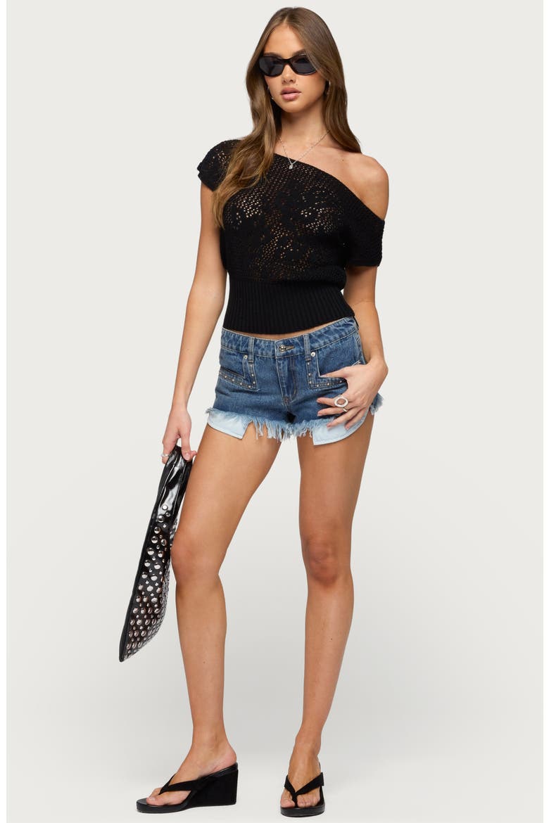 Cyra One-Shoulder Floral Knit Top, Alternate, color, BLACK