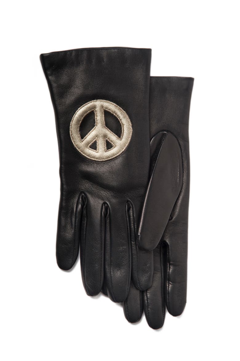 Leather gloves with peace sign, Main, color, BLACK