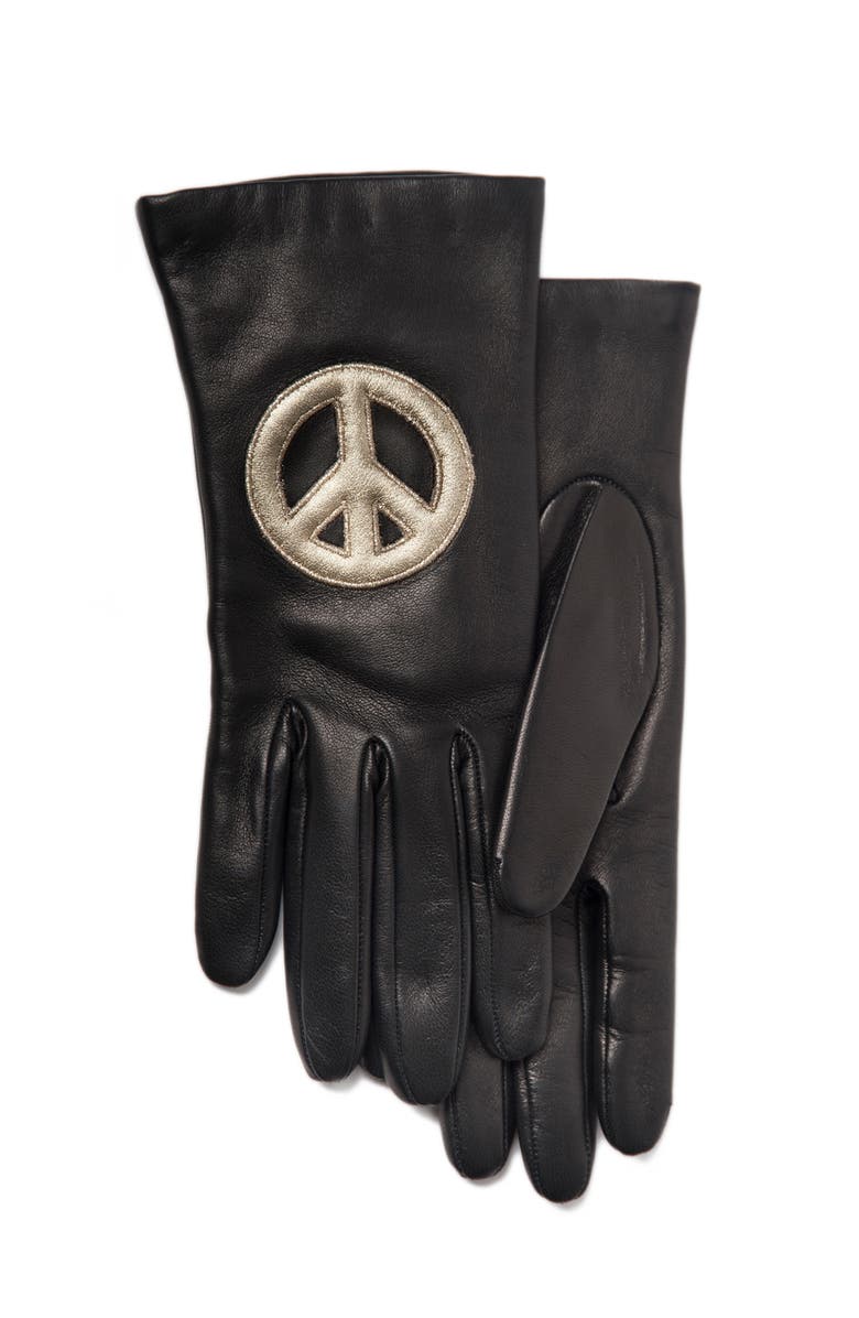 Portolano Leather gloves with peace sign, Main, color, Black