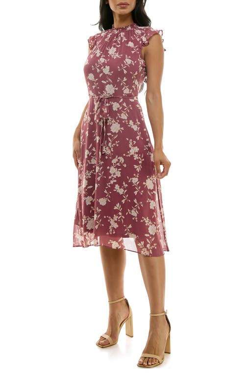 Shop Nina Leonard Smock Chiffon Midi Dress In Mauve/cream