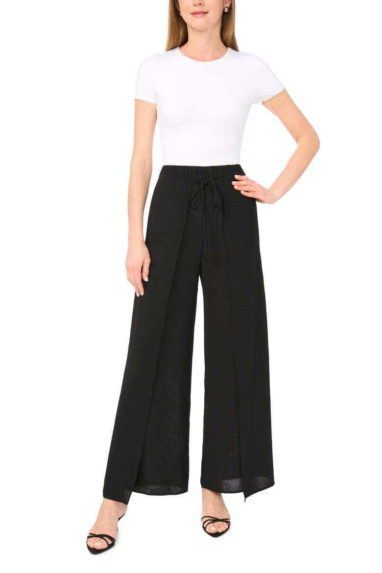 Tie Front Overlay Wide Leg Pants, Alternate, color, RICH BLACK