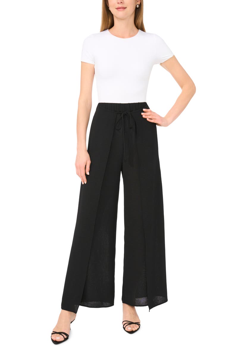 Halogen<sup>®</sup> Tie Front Overlay Wide Leg Pants, Alternate, color, Rich Black