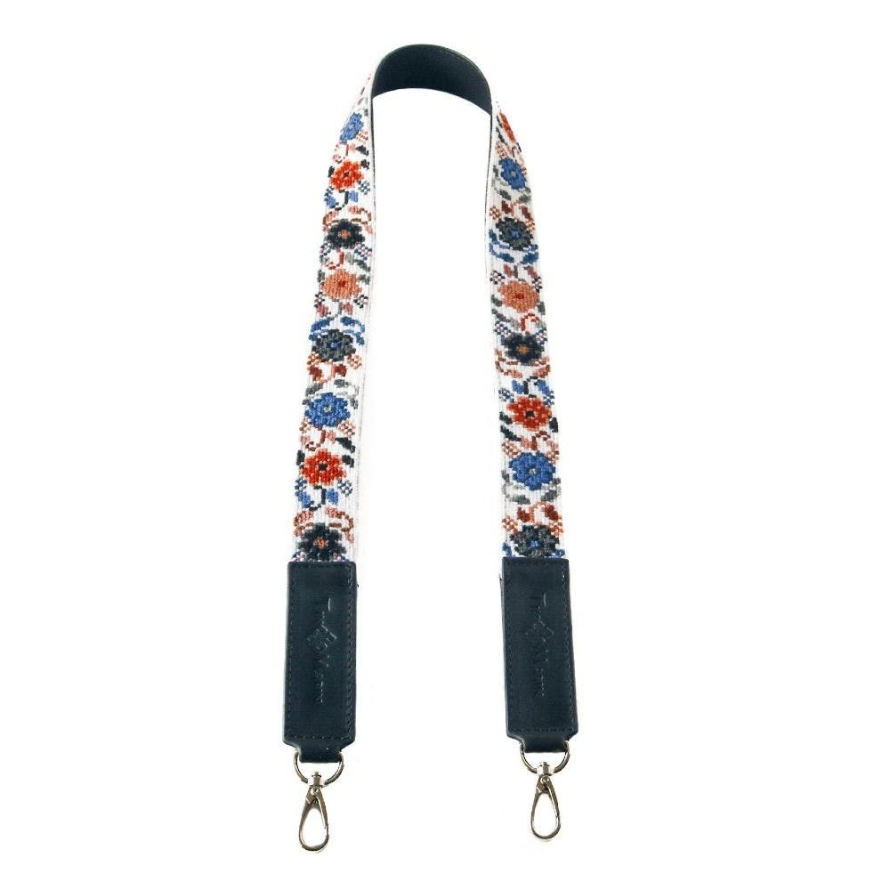 Tin Marin Mai Woven Bag Strap, Main, color, Flowers With Black Leather