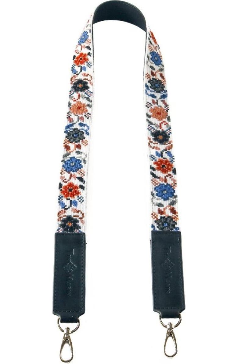 Tin Marin Mai Woven Bag Strap, Main, color, Flowers With Black Leather