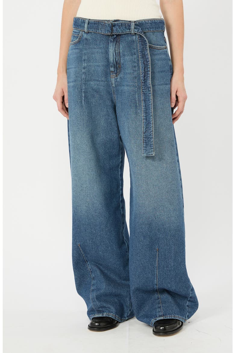 Madia Belted Wide Leg Jeans, Main, color, NAVY