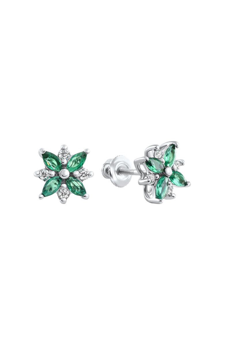 Bliss Diamond .60Ct Petal Green Emerald Diamond Earrings 14k Gold Lab Grown Screw Back, Alternate, color, 14K White Gold