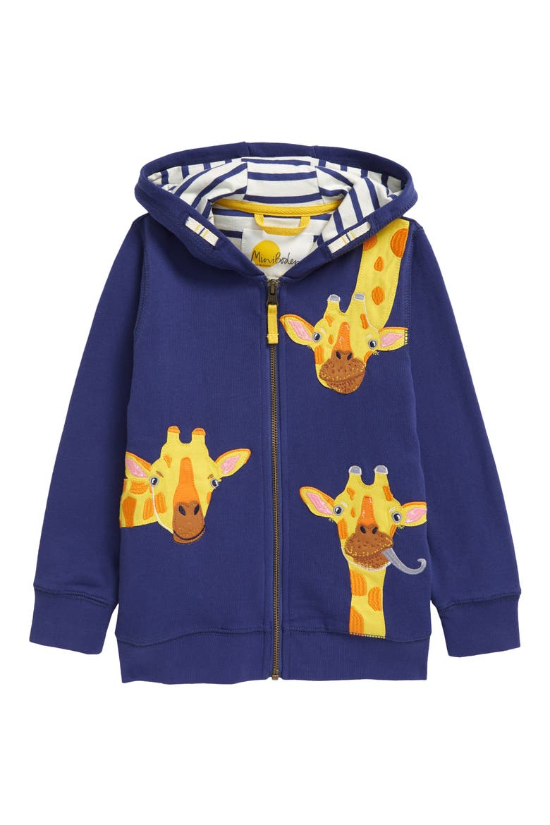 Kids' Giraffe Appliqué Zip-Up Hoodie, Main, color, STARBOARD BLUE GIRAFFES