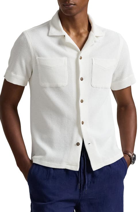 Waffle Knit Cotton & Linen Camp Shirt