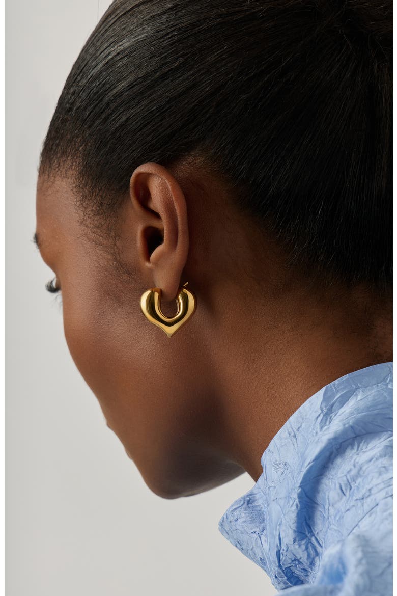 Medium Molten Heart Hoop Earrings, Alternate, color, GOLD