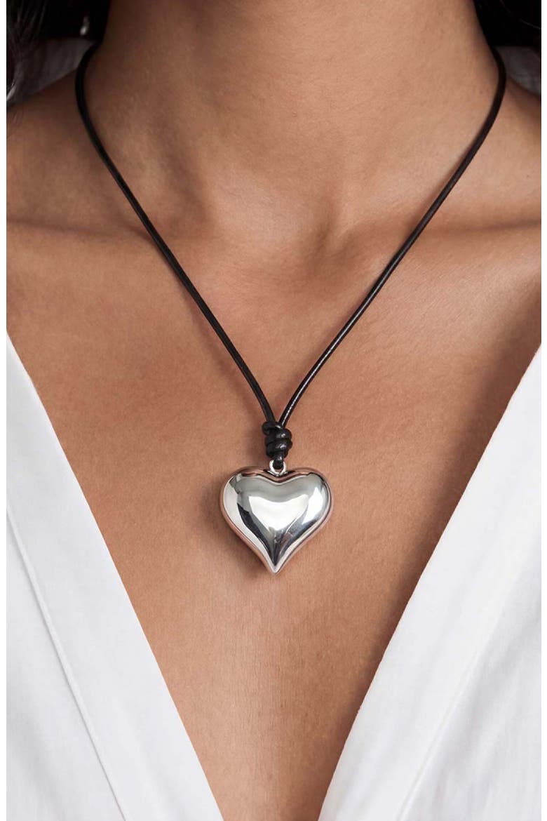 Puffy Heart Pendant Necklace, Alternate, color, SILVER