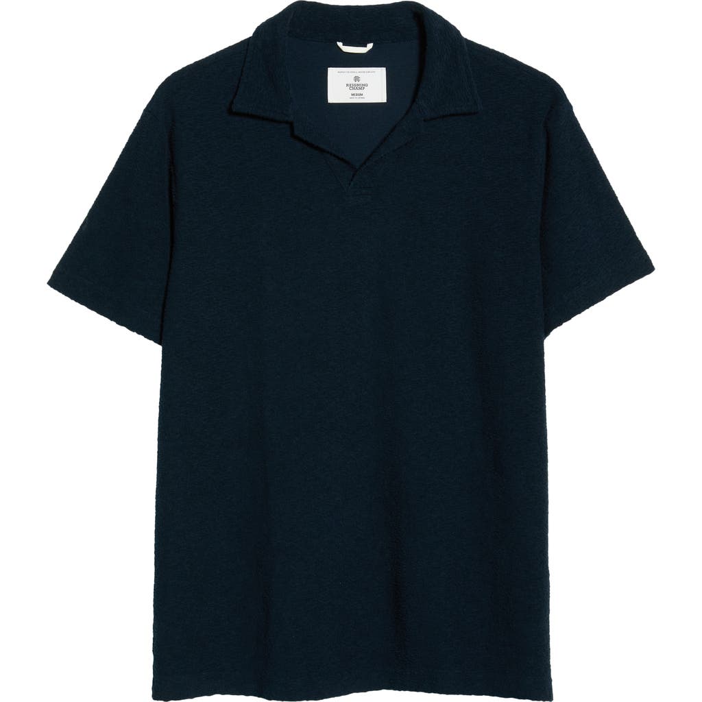 Reigning Champ Johnny Collar Cotton Terry Cloth Polo In Blue