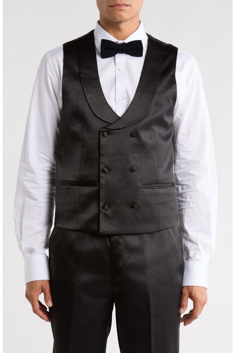 Stacy Adams Solid Peak Lapel 3-Piece Tuxedo, Alternate, color, BLACK