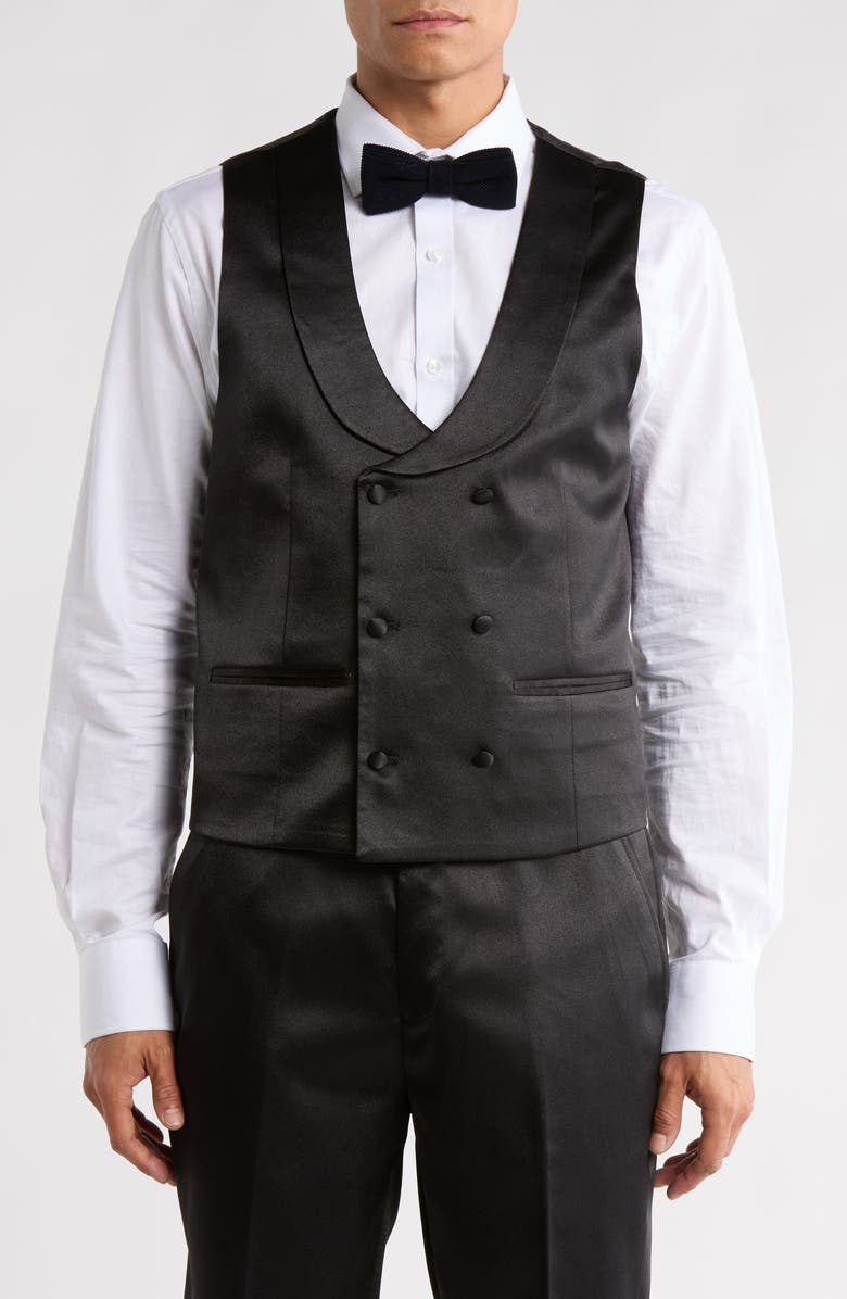 ZEGARIE Stacy Adams Solid Peak Lapel 3-Piece Tuxedo, Alternate, color, Black