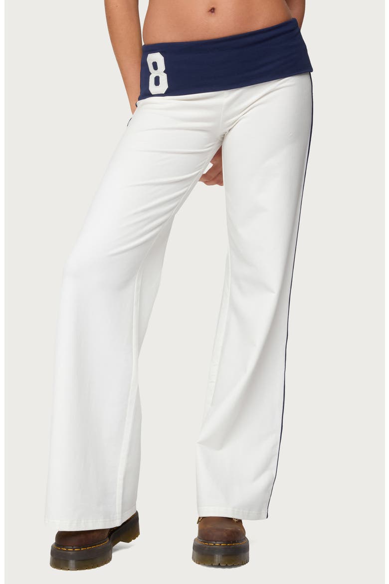 Contrast 8 Foldover Wide Leg Pants, Main, color, WHITE-AND-NAVY